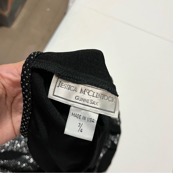 Jessica McClintock Gunne Sax Size 3/4 Black Floral Slinky Knit Halter Dress H2 - Picture 4 of 6